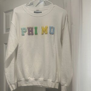 White Sweater with Colorful Lettering